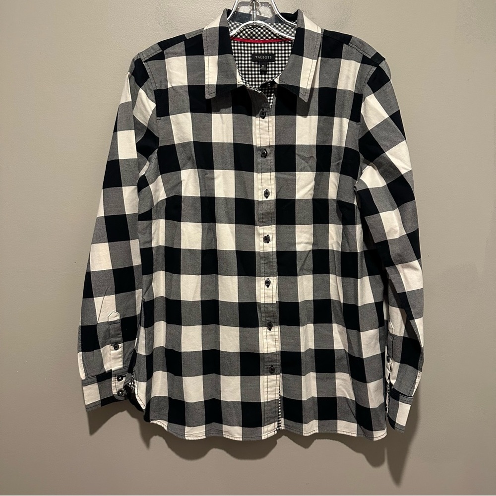 Talbots Button Up Flannel Shirt Womens Medium 100% Cotton Top Preppy Norm Gorp